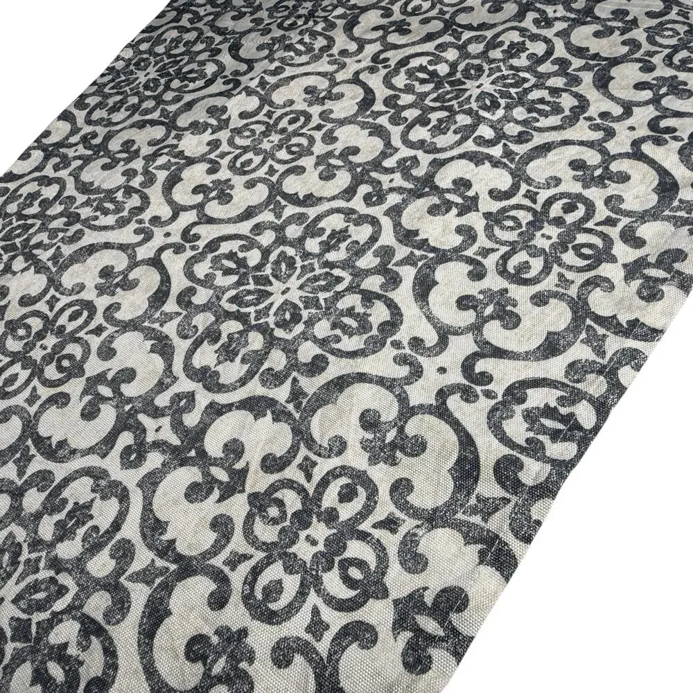 Set of 5 Medallion Print Curtains Panels Black Cream Pattern 62 Long Lot Neutral